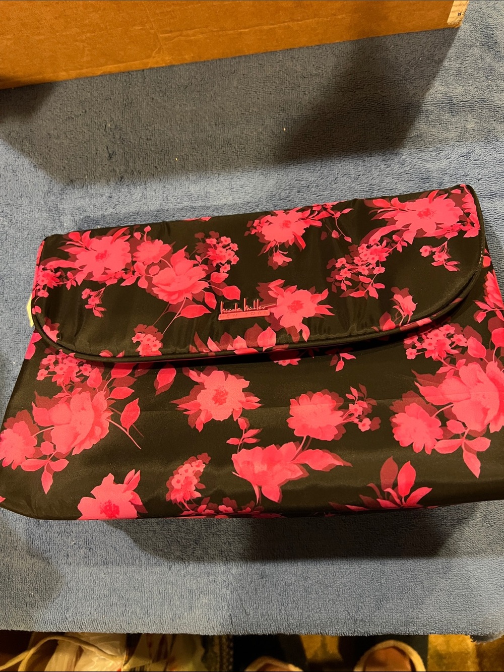 Nicole Miller Floral Cosmetic Bag in Black and Hot Pink